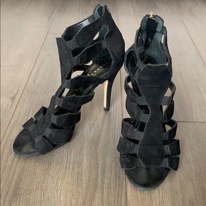 Black suede high heels
